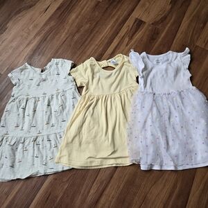 Set of 3 Girls 4 short sleeve dresses Yellow White & Ice Green GUC